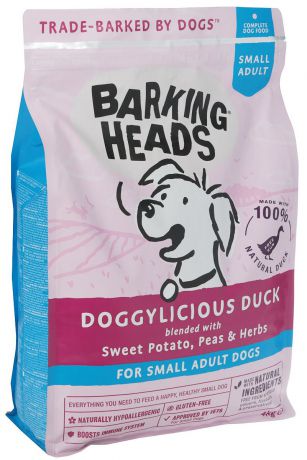 Корм сухой Barking Heads "Восхитительная утка", для собак, беззерновой, с уткой и бататом, 4 кг