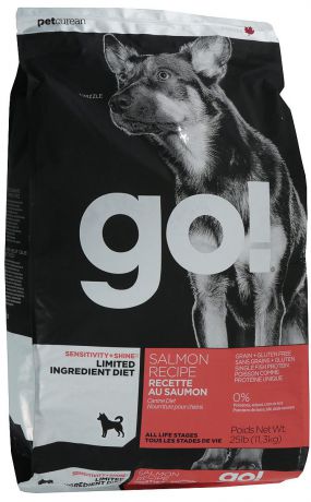 Корм сухой "GO!" для щенков и собак с чувствительным пищеварением, беззерновой, с лососем, 11,3 кг