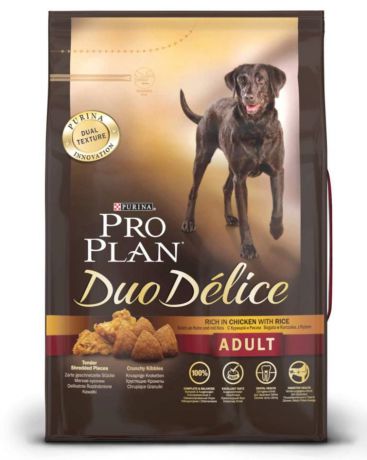 Корм сухой для собак Pro Plan "Duo Delice", с курицей и рисом, 2,5 кг