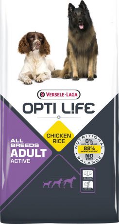 Корм сухой Versele-Laga Opti Life, для взрослых собак с повышенной активностью, с курицей и рисом, 12,5 кг