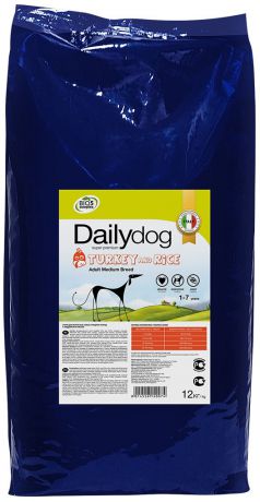Корм сухой Daily Dog "Adult Medium Breed Turkey and Rice", для взрослых собак средних пород, с индейкой и рисом, 12 кг