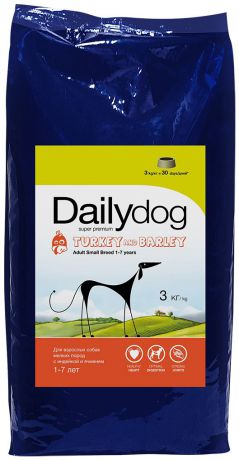 Корм сухой Daily Dog "Adult Small Breed Turkey & Barley", для взрослых собак мелких пород, с индейкой и ячменем, 3 кг