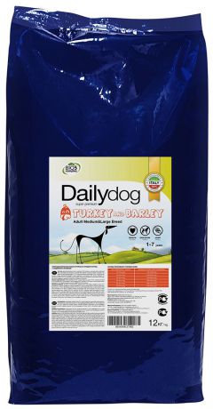 Корм сухой Daily Dog "Adult Medium and Large Breed turkey and barly", для взрослых собак средних и крупных пород, с индейкой и ячменем, 12 кг