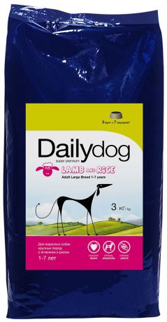 Корм сухой Daily Dog "Adult Large Breed lamb and rice", для взрослых собак крупных пород, с ягненком и рисом, 3 кг