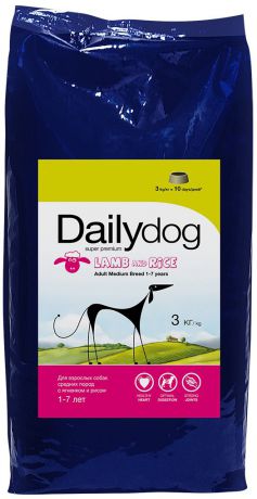 Корм сухой Daily Dog "Adult Medium Breed lamb and rice", для взрослых собак средних пород, с ягненком и рисом, 3 кг