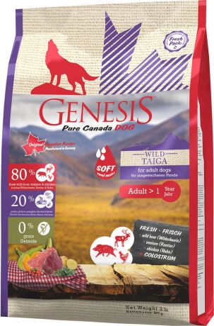 Корм сухой Genesis "Pure Canada Wild Taiga Soft" для взрослых собак, с мясом дикого кабана, северного оленя и курицы, 907 г
