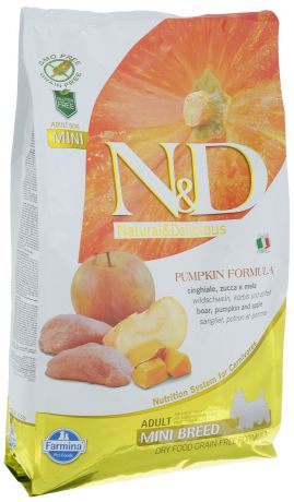 Корм сухой Farmina "N&D" для собак мелких пород, беззерновой, с кабаном, яблоком и тыквой , 2,5 кг