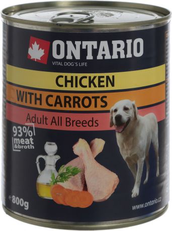 Консервы для собак "Ontario", с курицей и морковью, 800 г