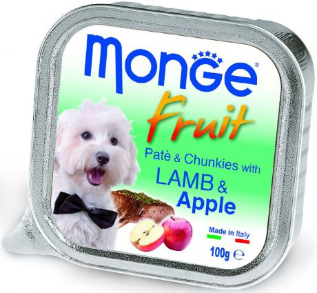 Консервы Monge "Dog Fruit", для собак, с ягненком и яблоком, 100 г