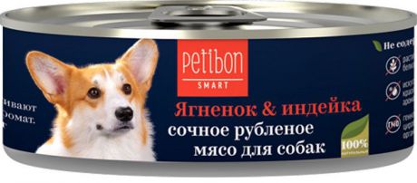 Корм консервированный для собак Petibon "Smart Рубленое мясо", с ягненком и индейкой, 100 г
