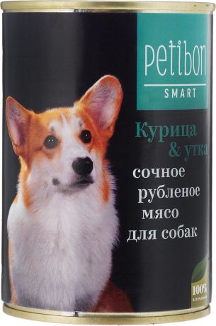 Корм консервированный для собак Petibon "Smart Рубленое мясо", с курицей и уткой, 410 г