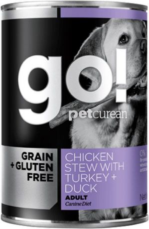 Корм консервированный для собак "Go! Natural Holistic", беззерновой, с тушеной курицей, уткой и индейкой, 400 г