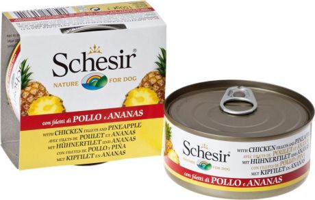 Корм консервированный Schesir, для собак, курица с ананасом, 150 г