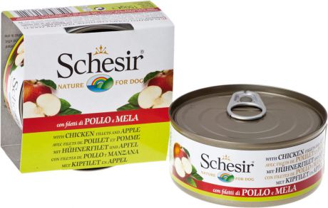 Корм консервированный Schesir, для собак, цыпленок с яблоком, 150 г