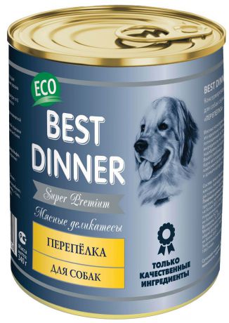 Консервы для собак Best Dinner "Мясные деликатесы", с перепелкой, 340 г