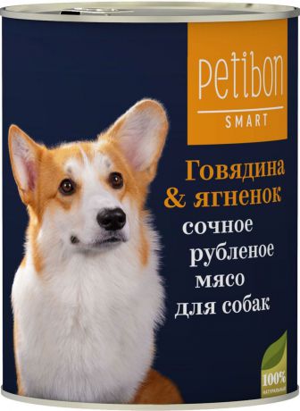Корм консервированный для собак Petibon "Smart Рубленое мясо", с говядиной и ягненком, 410 г