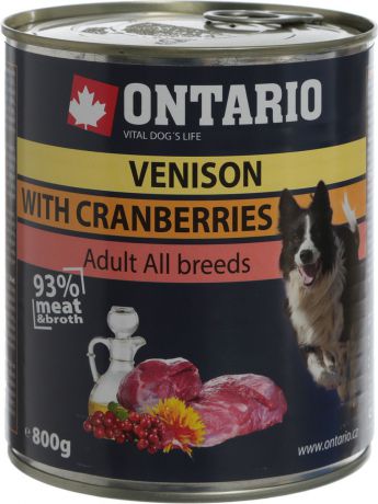 Консервы для собак "Ontario", с олениной и клюквой, 800 г