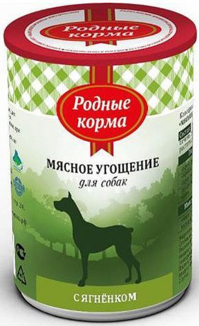 Консервы Родные Корма "Мясное угощение", для собак, с ягненком, 340 г