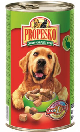 Консервы для собак "Propesko", с кроликом, говядиной и пастой, 1,24 кг