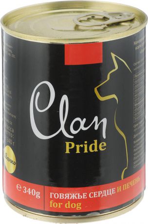 Консервы для собак Clan "Pride", говяжье сердце и печень, 340 г