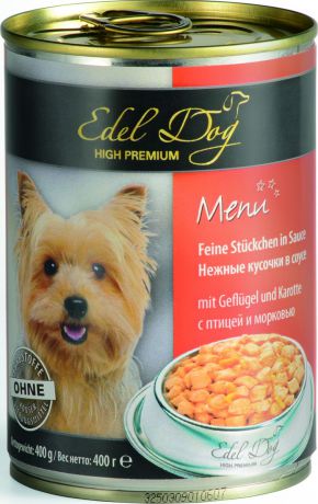 Консервы для собак "Edel Dog", с птицей и морковью, 400 г