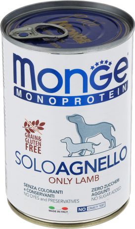 Консервы для собак Monge "Monoproteico Solo", паштет из ягненка, 400 г