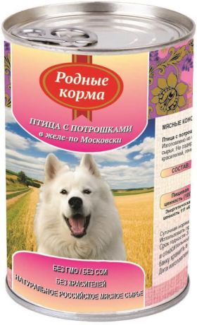 Консервы для собак "Родные корма", птица с потрошками в желе по-московски, 970 г