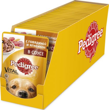 Консервы "Pedigree" для взрослых собак всех пород, с говядиной и ягненком в соусе, 100 г, 24 шт