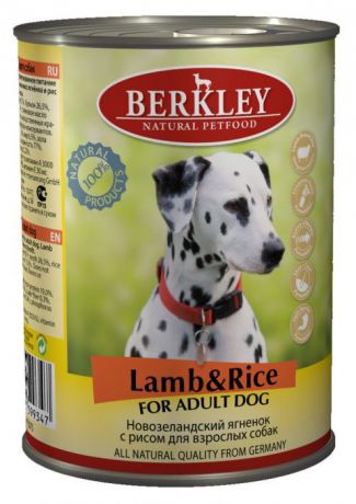 Консервы "Berkley", для взрослых собак, ягненок с рисом, 400 г