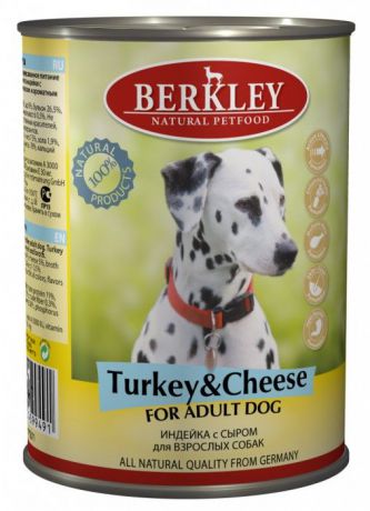 Консервы "Berkley", для взрослых собак, индейка с сыром, 400 г