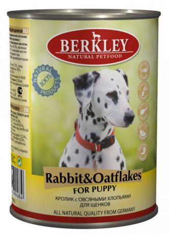 Консервы "Berkley", для щенков, кролик с овсяными хлопьями, 400 г