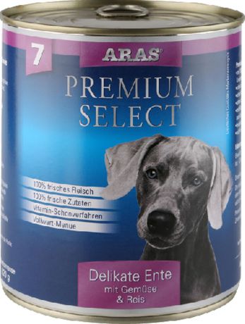Консервы для собак Aras "Premium Select", с уткой, овощами и рисом, 820 г