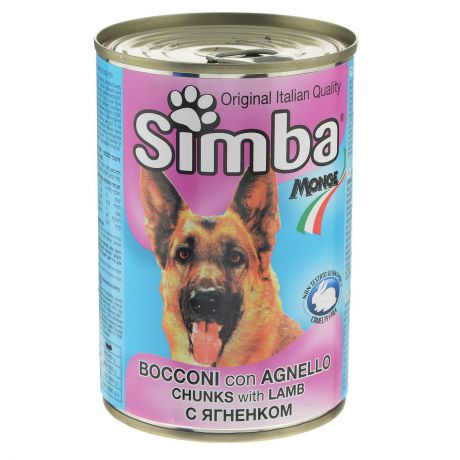Консервы для собак Monge "Simba", кусочки с ягненком, 415 г
