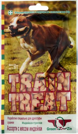 Лакомство для собак GreenQZin "Train Treat", индейка с треской, 50 г