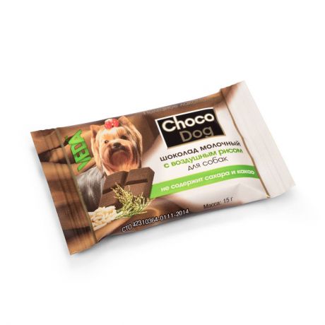 Лакомство для собак VEDA "Choco Dog", молочный шоколад с воздушным рисом, 15 г