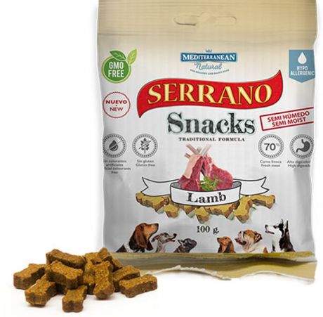 Лакомство для собак Mediterranean Serrano Snacks, снеки из мяса ягненка, 100 г