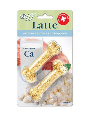 Лакомство для собак Biff "Latte", мясная косточка с творогом, 2 шт