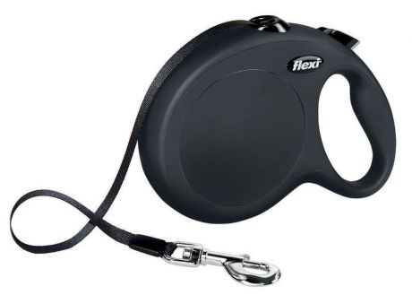 Поводок-рулетка Flexi "New Classic L", лента, для собак весом до 50 кг, цвет: черный, 8 м