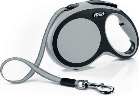Поводок-рулетка Flexi "New Comfort", лента, для собак весом до 50 кг, цвет: черный, серый, 8 м. Размер L