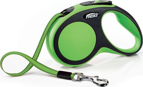 Поводок-рулетка Flexi "New Comfort S", лента, для собак весом до 15 кг, цвет: черный, зеленый, 5 м