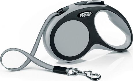 Поводок-рулетка Flexi "New Comfort S", лента, для собак весом до 15 кг, цвет: черный, серый, 5 м