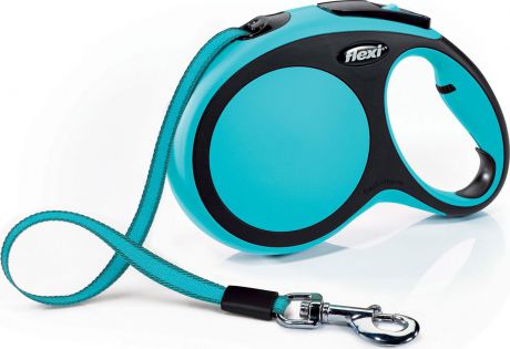 Поводок-рулетка Flexi "New Comfort", лента, цвет: черный, голубой, 50 кг, 8 м. Размер L