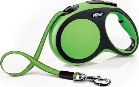 Поводок-рулетка Flexi "New Comfort L", лента, для собак весом до 60 кг, цвет: черный, зеленый, 5 м