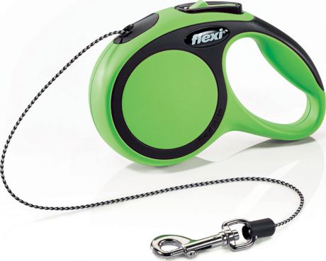 Поводок-рулетка Flexi "New Comfort XS", трос, для собак весом до 8 кг, цвет: черный, зеленый, 3 м