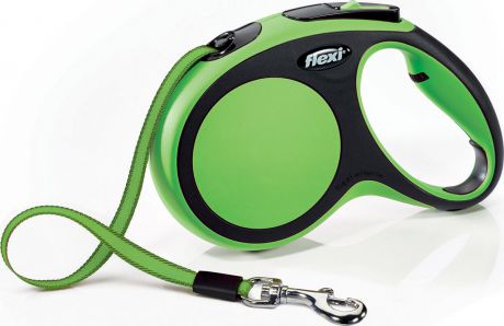 Поводок-рулетка Flexi "New Comfort", лента, для собак весом до 25 кг, цвет: черный, зеленый, 5 м. Размер М
