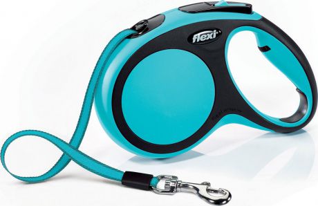 Поводок-рулетка Flexi "New Comfort", лента, цвет: черный, голубой, 25 кг, 5 м. Размер M