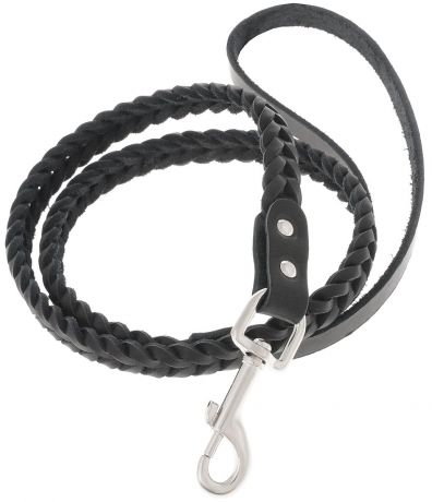 Поводок для собак Каскад "Классика", плетеный, цвет: черный, ширина 1 см, длина 1,25 м