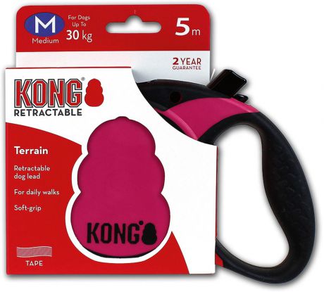 Поводок-рулетка для собак Kong Terrain M, цвет: фуксия, до 30 кг, 5 м