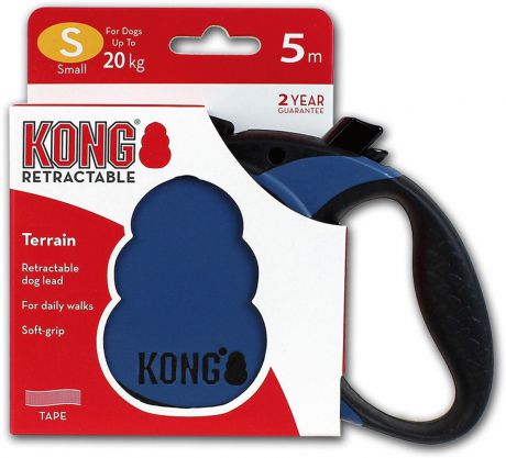 Поводок-рулетка для собак Kong Terrain S, цвет: синий, до 20 кг, 5 м