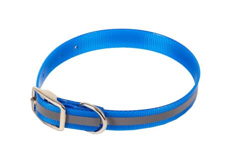 Ошейник для собак Каскад "Синтетик", со светоотражающей полосой, цвет: синий, ширина 2,5 см, обхват шеи 44-56,5 см